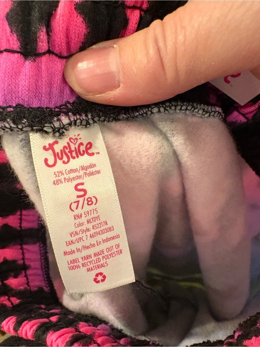 NWT Justice Pink and Black Tie-Dye Lounge Pants girls size S (7/8) sku TR182